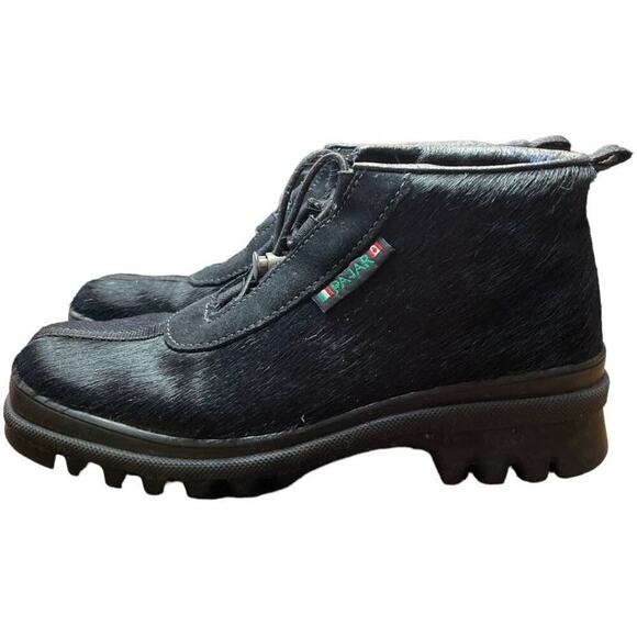 Pajar Black Leather Short Hair Low Heel Winter Booties Women's Size 7 - Picture 5 of 8